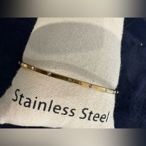 Gold Stainless Steel Bracelet with Cubic Zirconia Stones